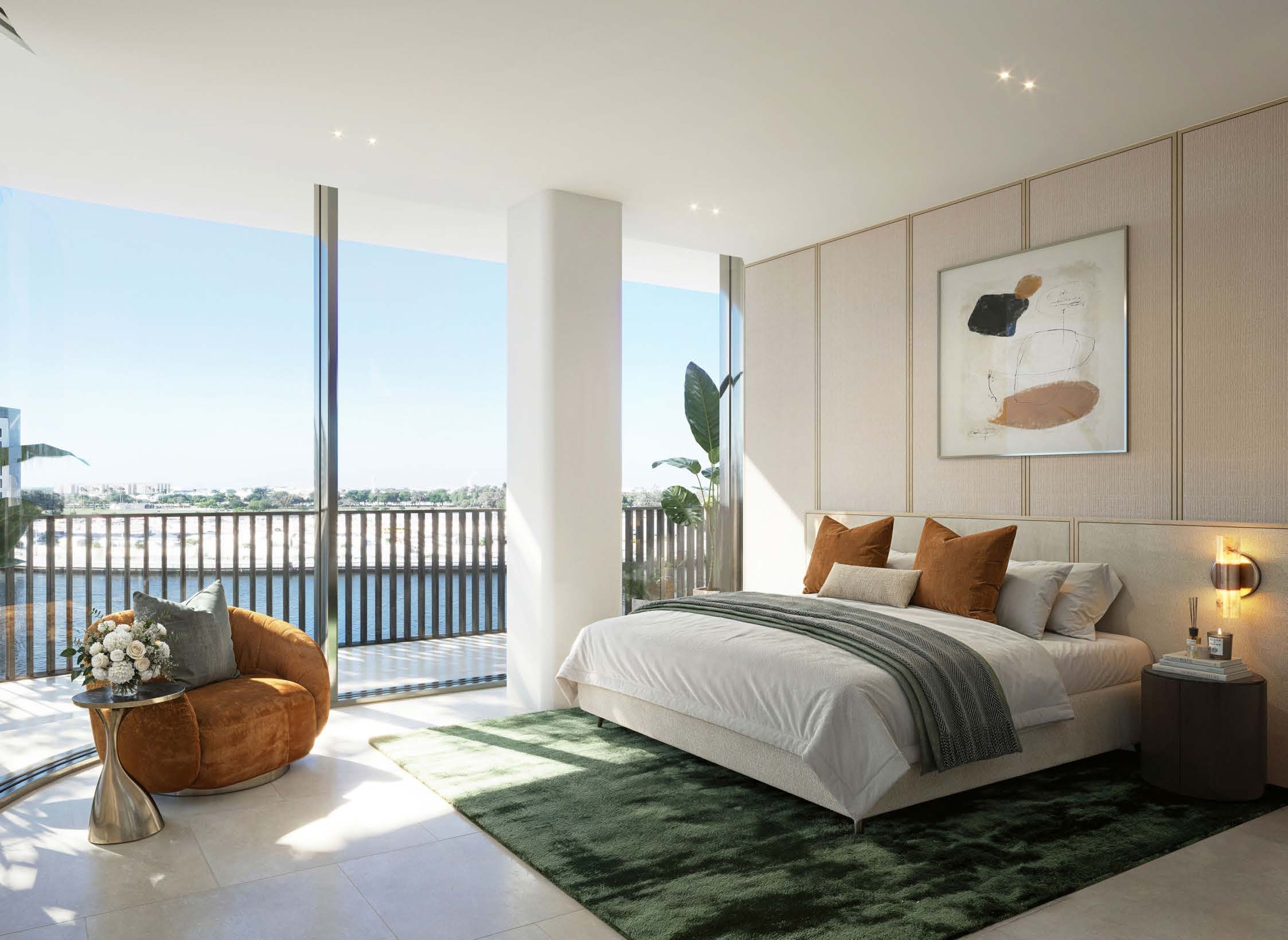 Bedroom with the canal beyond the terrace